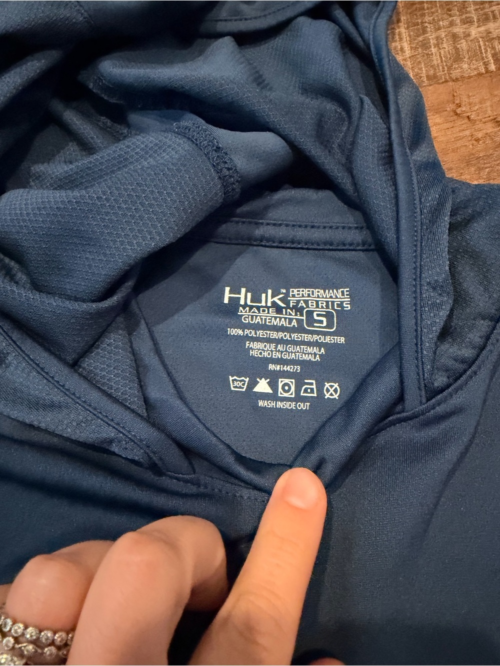 Huk Performance Fishing Hooded Long Sleeve Shirt Navy Size Small UPF - Picture 4 of 5